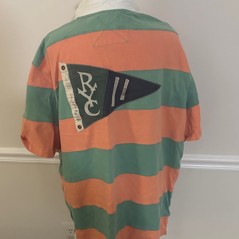Polo by Ralph Lauren Orange and Green Rugby Shirt - Picture 7 of 12